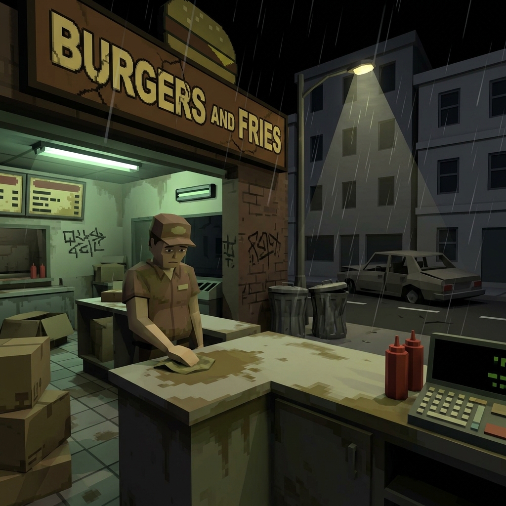 Working at a colorful fast food restaurant